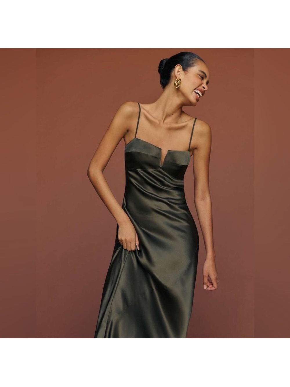 NWT Reformation Silk Brie Dress in Pine Size 2 - Picture 2 of 8